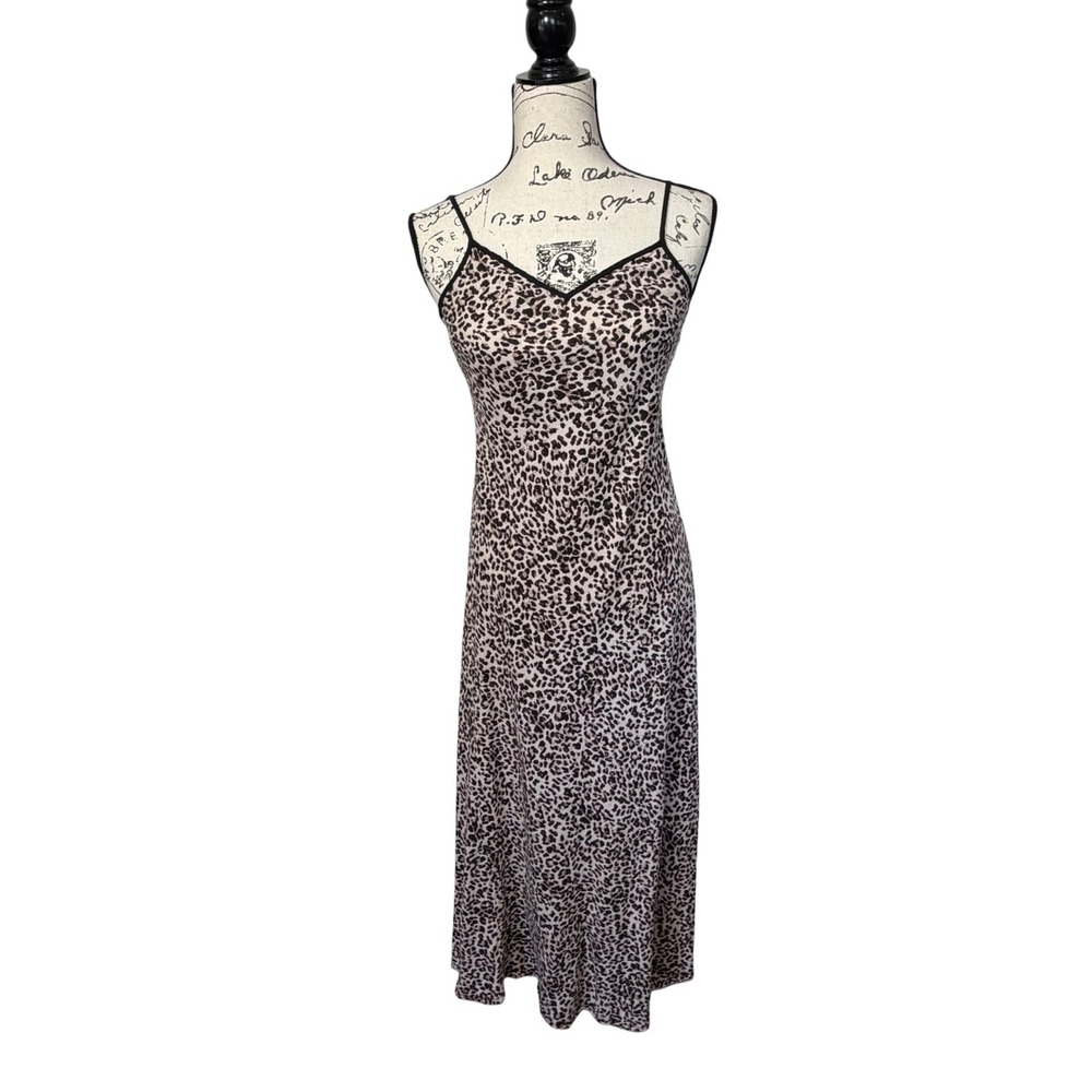 Sincerly Jules Womens Linen Blend Tan Animal Print Midi Slip Dress Size M